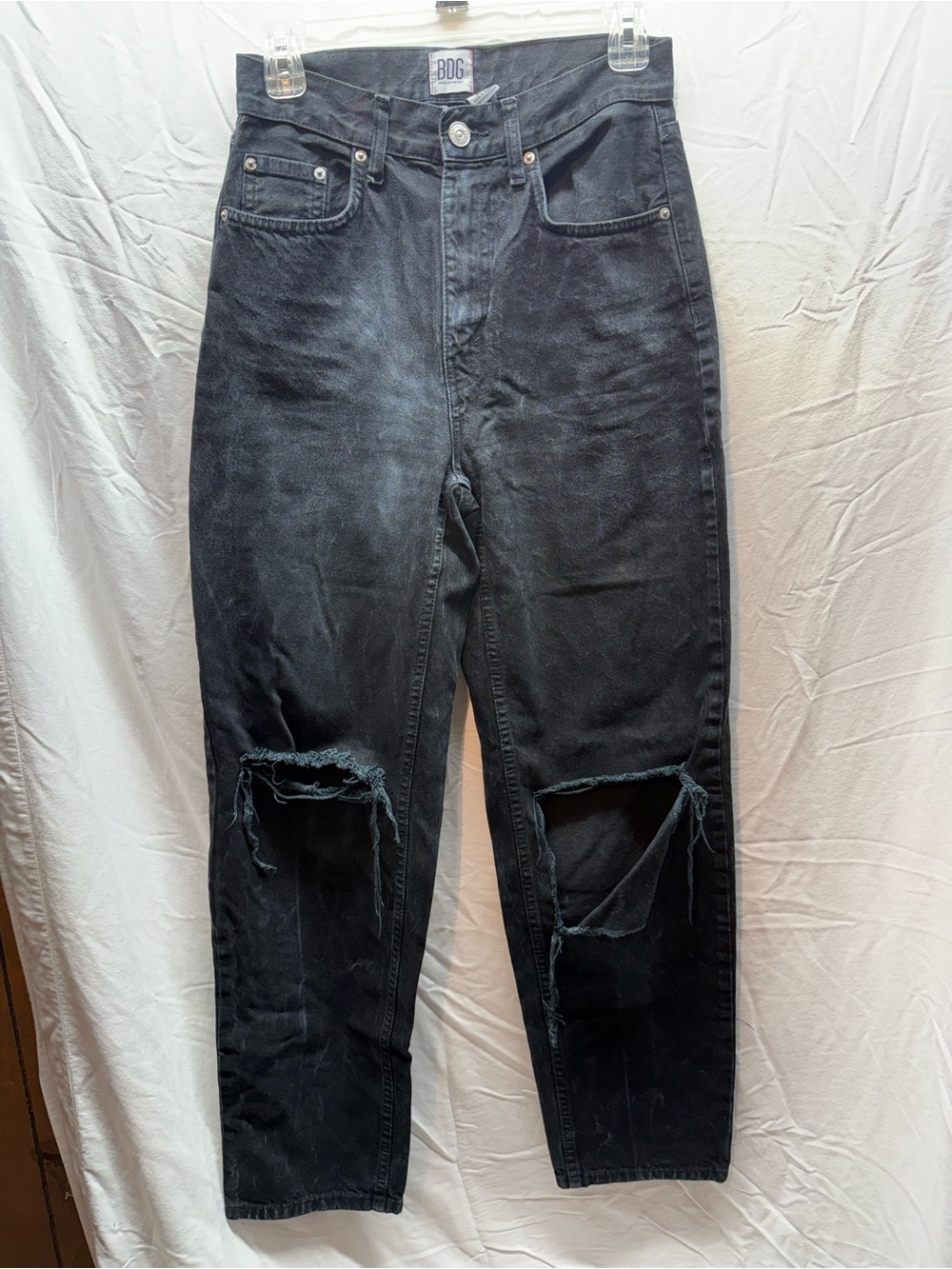 BDG Urban Outfitters High Rise Baggy Jeans Size 26 Black Distressed Ripped Y2K